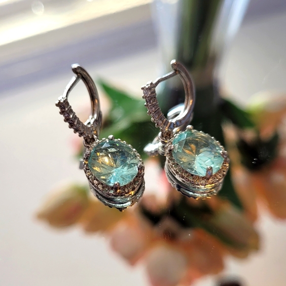 Teal Blue Drop Earrings - Picture 3 of 3